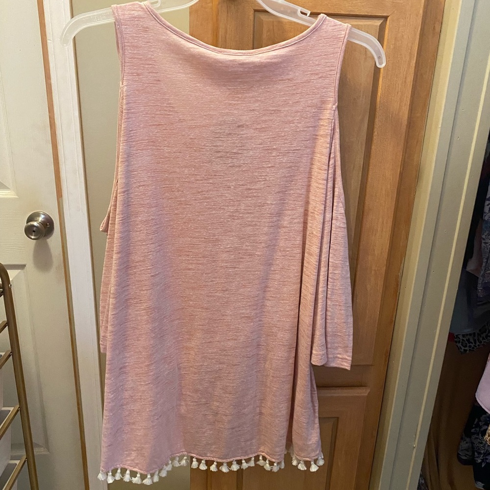 pink shoulder cut out shirt